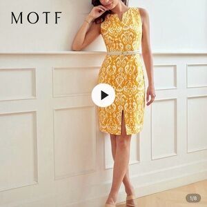 MOTF Yellow Sheath Midi Dress Sleeveless Mock Neck